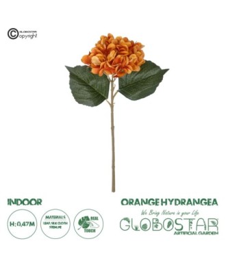GloboStar® Artificial Garden ORANGE HYDRANGEA BRANCH 21179 Τεχνητό Διακοσμητικό Κλαδί Ορτανσίας Πορτοκαλί  Y47cm